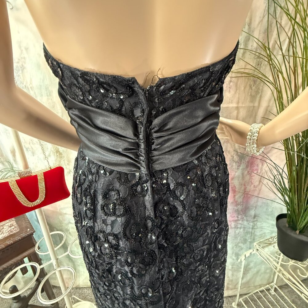 VTG📌 Mike Benet 90s Strapless Sequin Cocktail - Formal Mini Dress with Bow - Picture 11 of 16
